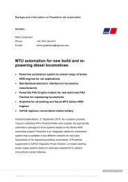 MTU automation for new build and re- powering diesel locomotives