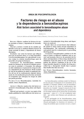 Factores de riesgo en el abuso y la dependencia a benzodiacepinas