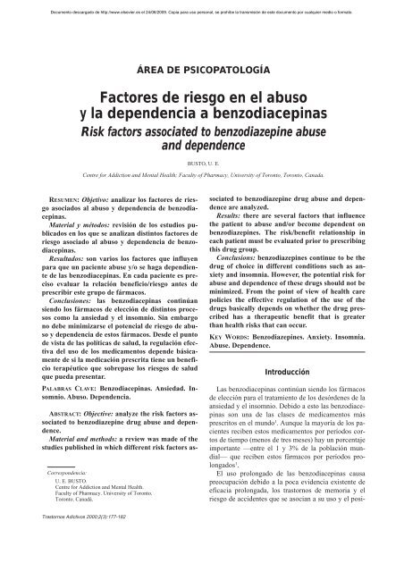 Factores de riesgo en el abuso y la dependencia a benzodiacepinas