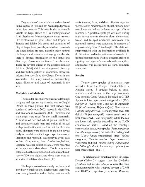 mammalian fauna of the chagai desert and adjoining areas