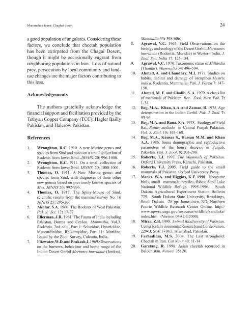 mammalian fauna of the chagai desert and adjoining areas