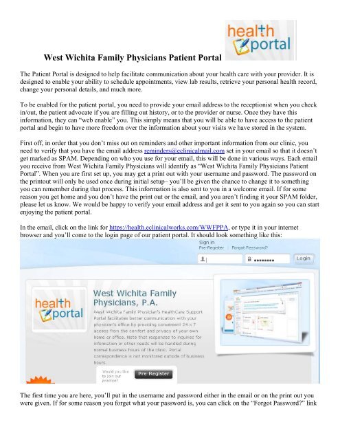 Patient Portal Instructions West Wichita Family Physicians Pa