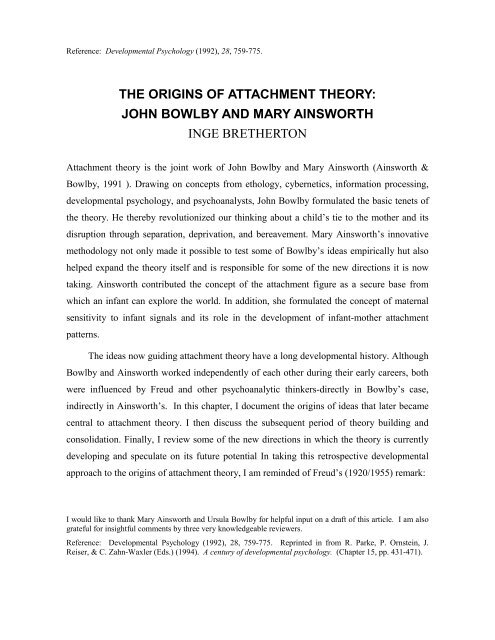 the origins of attachment theory: john bowlby and mary ainsworth ...