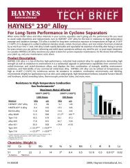 HAYNES ® 230 ® alloy For Cyclone Separators