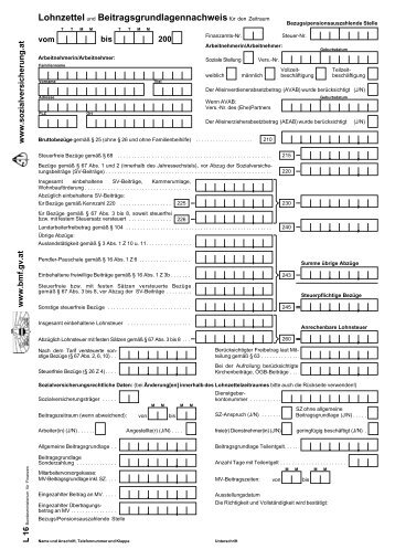 L 16 - Lohnzettel und Beitragsgrundlagennachweis (Formular)