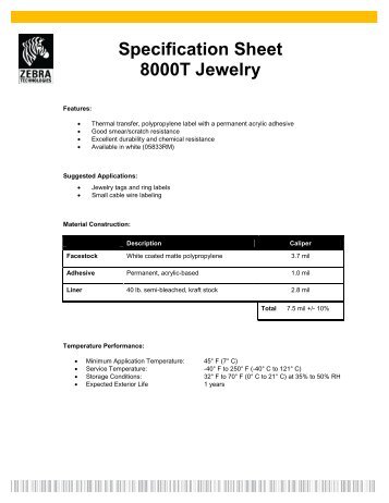 Specification Sheet 8000T Jewelry - Mobile ID Solutions