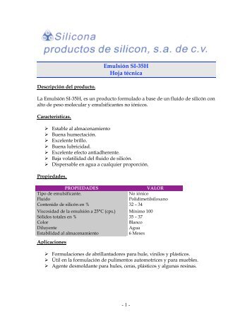 EmulsiÃ³n SI-35H Hoja tÃ©cnica - Silicona.com.mx
