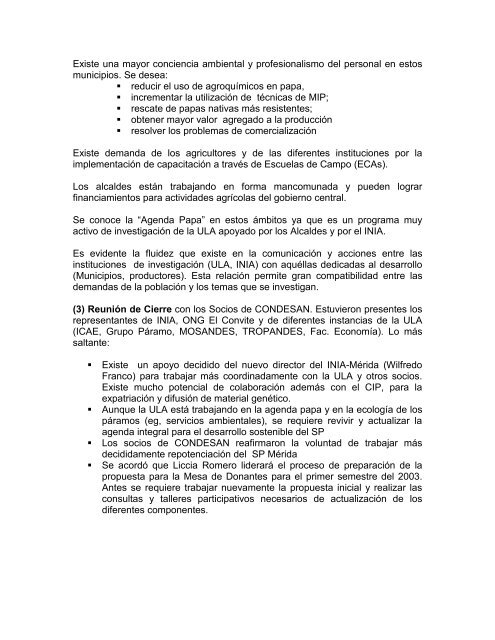CONDESAN en Venezuela Informe de Viaje (15 al 20 de Julio 2002 ...