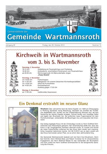 Kirchweih in Wartmannsroth vom 3. bis 5. November Ein Denkmal ...