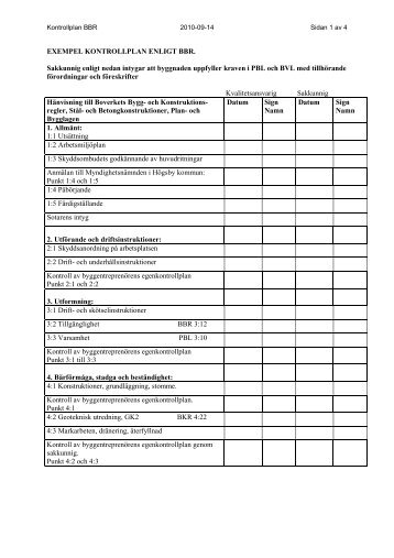 EXEMPEL KONTROLLPLAN ENLIGT BBR ... - HÃ¶gsby kommun