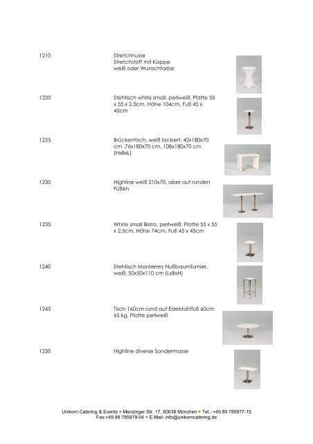 Mobiliar & Mietwäsche - Unikorn Catering