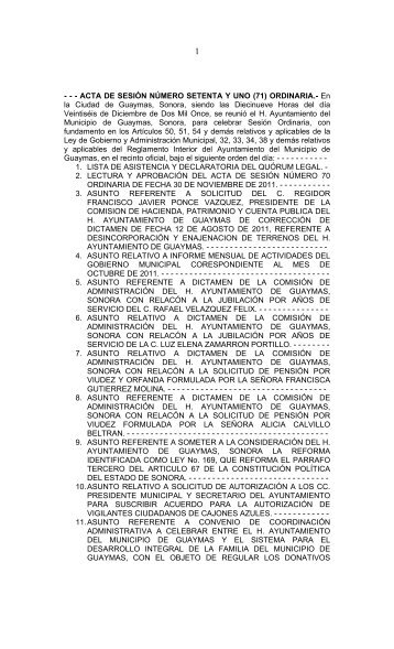 ACTA ORD. 71 ADMON. 2009-2012 - H. Ayuntamiento de Guaymas