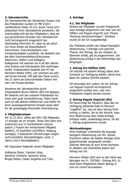 Protokoll der ordentlichen GV 2012