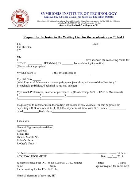 2. Waiting list application form - SIT