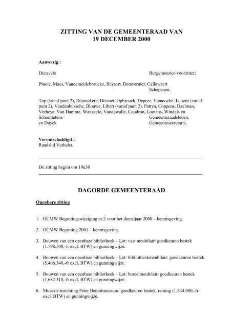 ZITTING VAN DE GEMEENTERAAD VAN - Stad Harelbeke