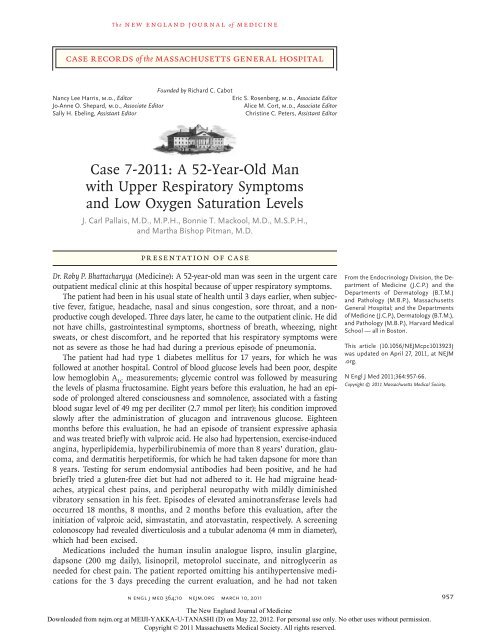 Case 7-2011: A 52-Year-Old Man with Upper Respiratory Symptoms ...