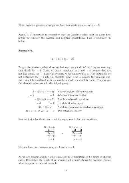 Solving Linear Equations - Absolute Value - Wallace Math Courses