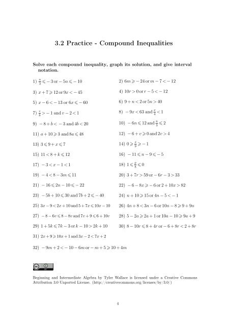 Inequalities - Compound Inequalities - Wallace Math Courses