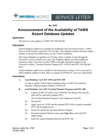 TAWS Airport Database Updates - Universal Avionics