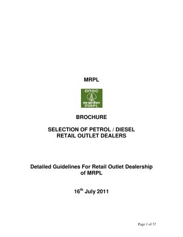 MRPL BROCHURE SELECTION OF PETROL / DIESEL RETAIL ...