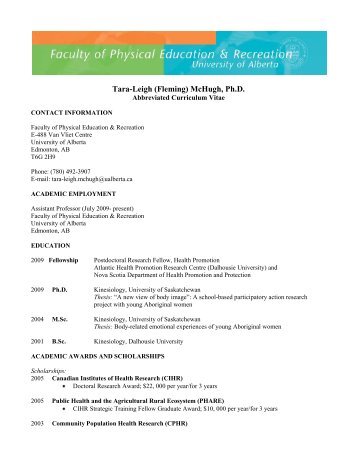 Dr. McHugh's CV (PDF) - Faculty of Physical Education - University ...