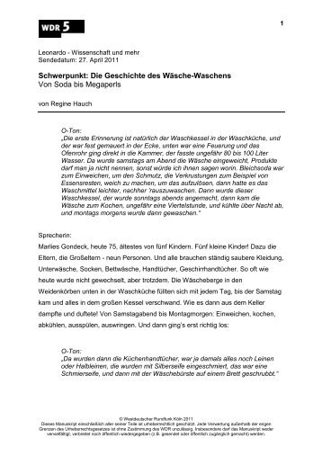 Schwerpunkt: Die Geschichte des Wäsche-Waschens Von ... - WDR 5