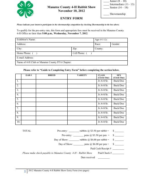 Manatee County 4-H Rabbit Show - Manatee County Extension Office