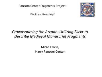 Utilizing Flickr to Describe Medieval Manuscript Fragments