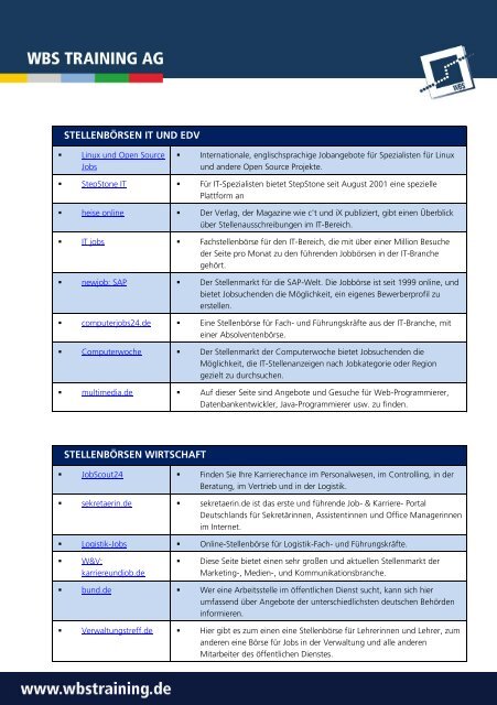 wichtigsten Jobbörsen - WBS Training AG