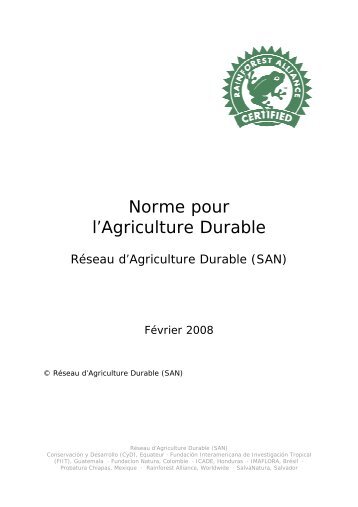 Norme pour l'Agriculture Durable - Rainforest Alliance