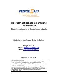 Recruter et fidÃ©liser le personnel humanitaire - People In Aid