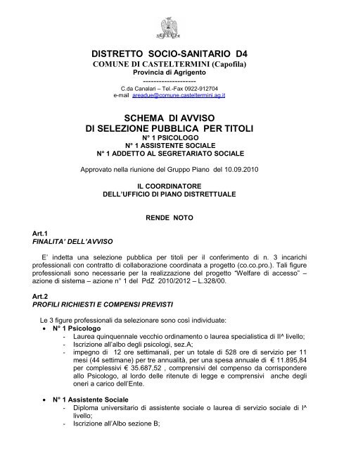 distretto socio-sanitario d4 schema di avviso di selezione pubblica ...