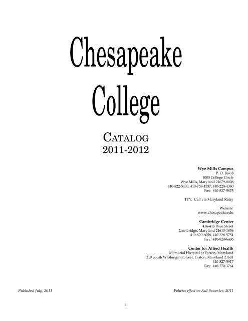 Academic Calendar 2011-2012 - Chesapeake College