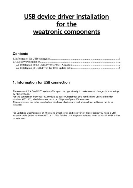 USB device driver installation for the weatronic components