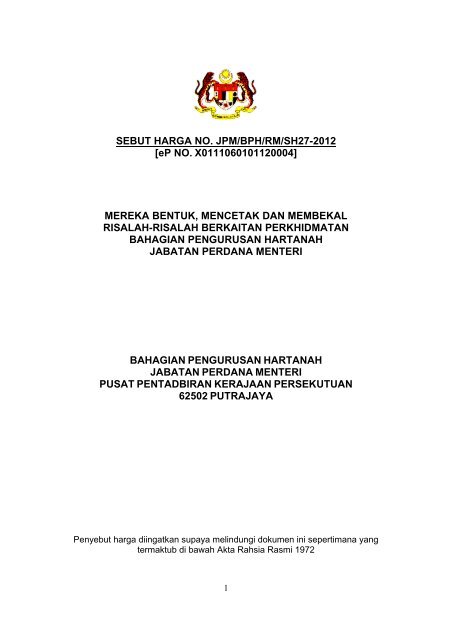 SEBUT HARGA NO. JPM/BPH/RM/SH27-2012 [eP NO ... - ePerolehan