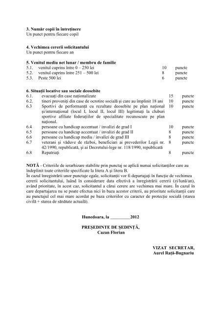 HCL criterii locuinte sociale - Primaria Municipiului Hunedoara