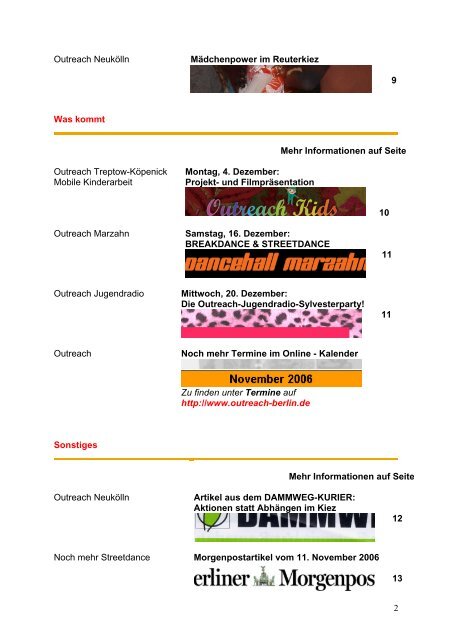 Outreach Newsletter Nr. 16 Dezember 2006 - Spinnenwerk