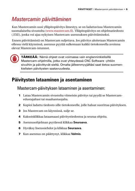 JÃ¤rjestelmÃ¤nvalvojan opas - Mastercam.fi