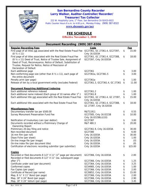 San Bernardino County Recorder Fee Schedule