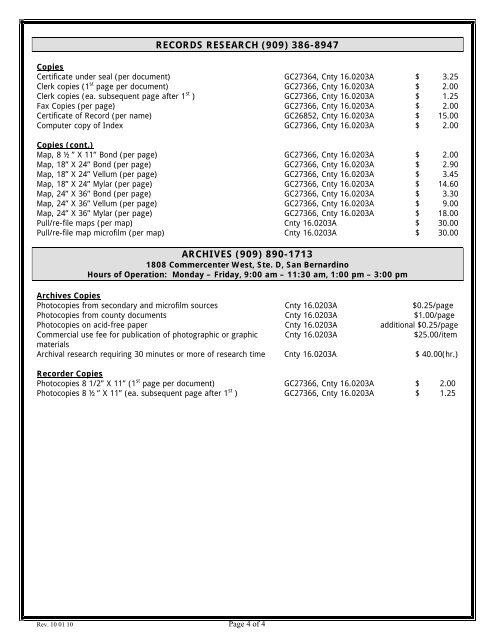 San Bernardino County Recorder Fee Schedule