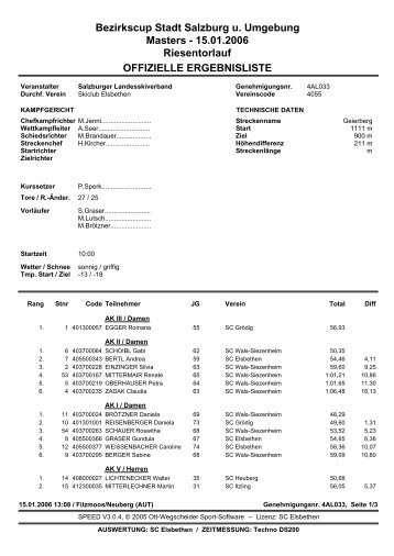 15.01.2006 Riesentorlauf OFFIZIELLE ERGEBNISLISTE - WebsLine