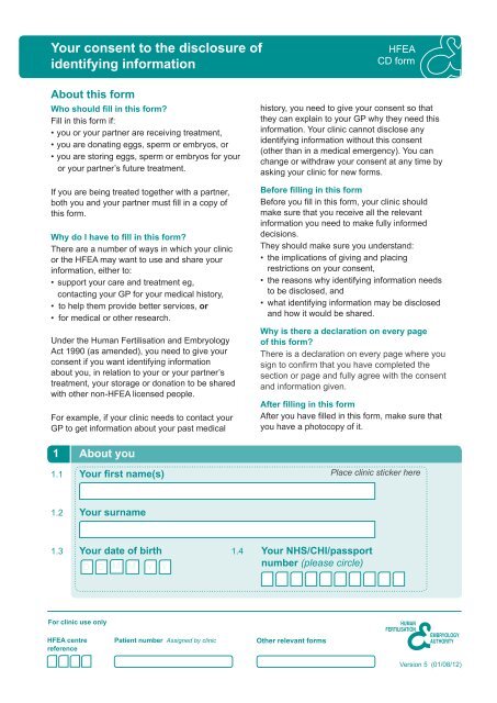 Consent to Disclosure (CD) form - Human Fertilisation and ...