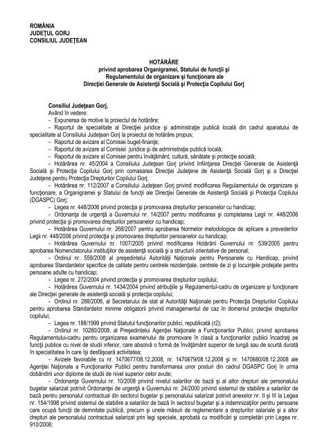 Proiect de hotÄrÃ¢re privind aprobarea Organigramei, Statului de ...