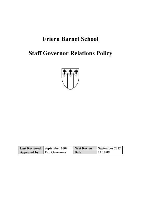 Friern Barnet School Staff Governor Relations Policy