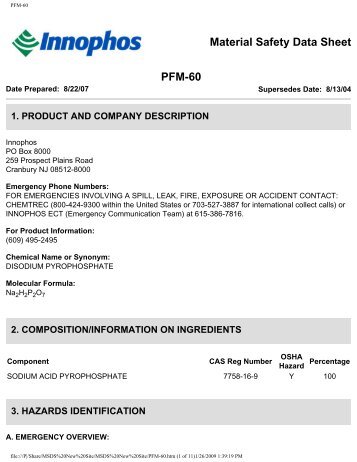 Material Safety Data Sheet PFM-60 - Innophos