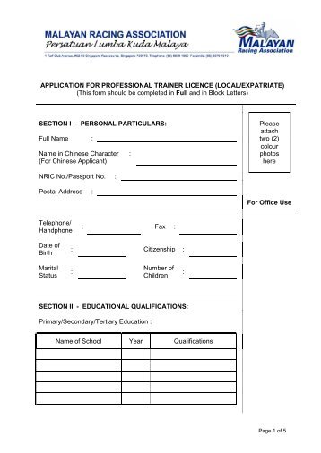 Trainer Application Forms - Singapore Turf Club