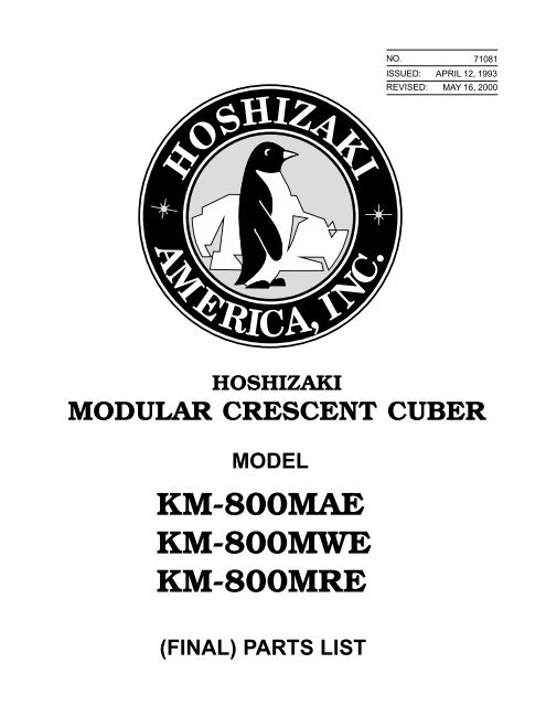 KM-800MAE KM-800MWE KM-800MRE - Hoshizaki America, Inc.