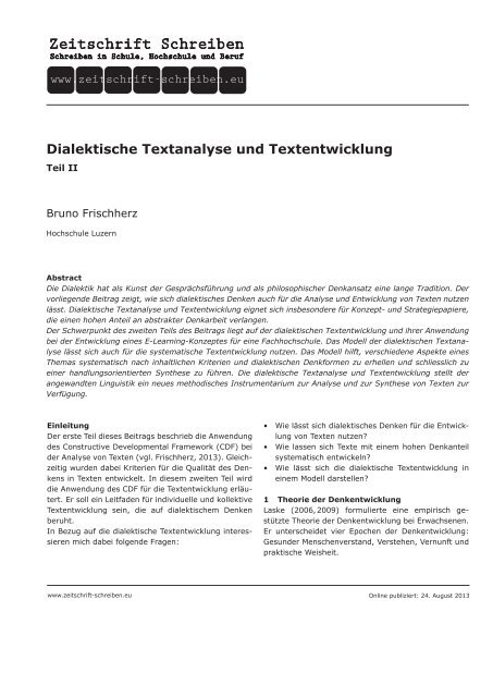 Dialektische Textanalyse und Textentwicklung - Zeitschrift Schreiben