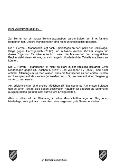 Abteilung Basketball - Hertha Walheim Info