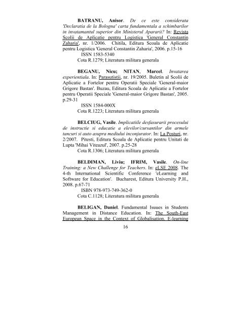 catalog adrese web - biblioteca universitara - Universitatea ...